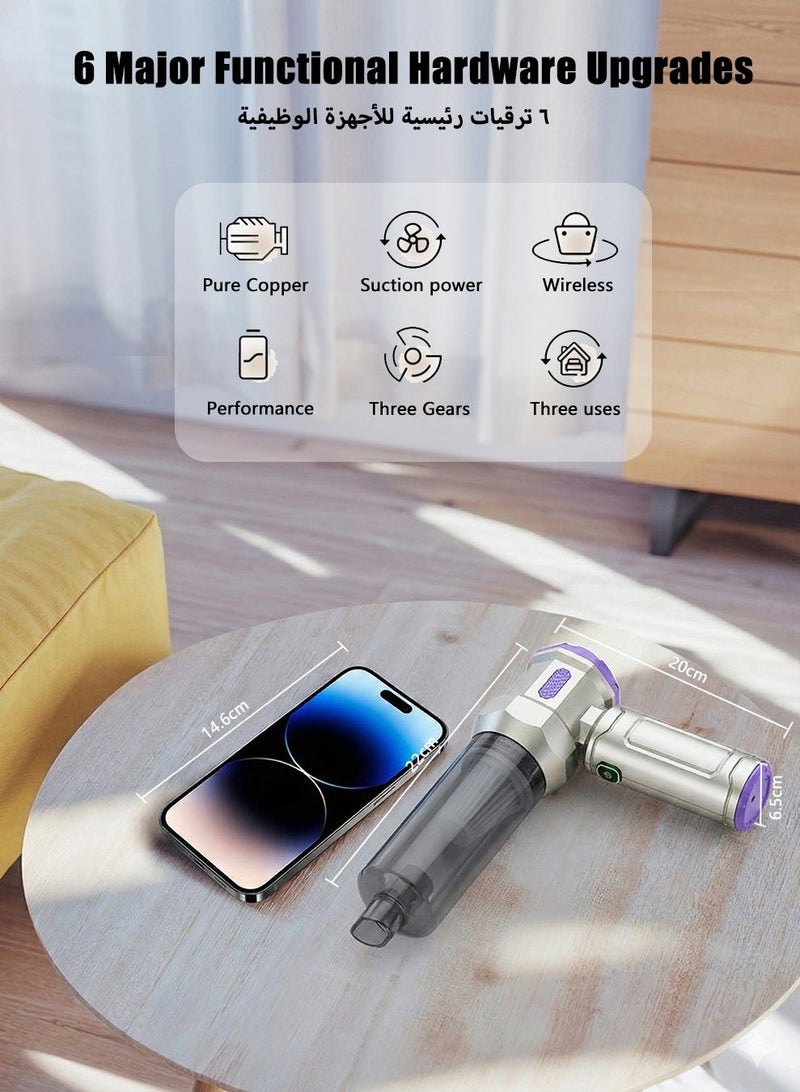 مكنسة سيارة يدوية لاسلكية بقوة شفط 18000PA، مكنسة صغيرة محمولة بمحرك بدون فرش، سرعتان للشفط، شحن سريع Type-C، تصميم متعدد الفوهات لتنظيف السيارة، المنزل والمكتب (فضي وبنفسجي) - Image 2